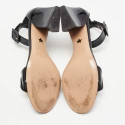 Pre Owned Dior Black Patent Leather C'est Ankle Strap Block Heel Sandals Size 37