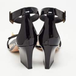 Pre Owned Dior Black Patent Leather C'est Ankle Strap Block Heel Sandals Size 37