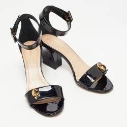 Pre Owned Dior Black Patent Leather C'est Ankle Strap Block Heel Sandals Size 37