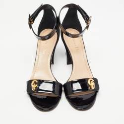 Pre Owned Dior Black Patent Leather C'est Ankle Strap Block Heel Sandals Size 37