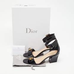 Pre Owned Dior Black Patent Leather C'est Ankle Strap Block Heel Sandals Size 37