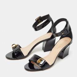 Pre Owned Dior Black Patent Leather C'est Ankle Strap Block Heel Sandals Size 37