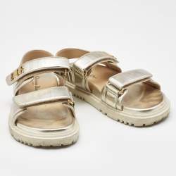 Pre Owned Dior Light Gold Leather Dioract Sandals Size 37