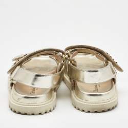 Pre Owned Dior Light Gold Leather Dioract Sandals Size 37