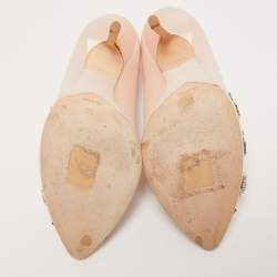 Pre Owned Dior Light Pink Satin Crystal Embellished Flower Pumps Size 39