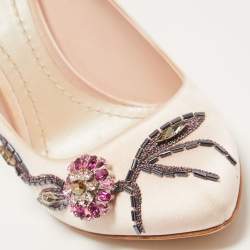 Pre Owned Dior Light Pink Satin Crystal Embellished Flower Pumps Size 39