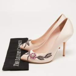 Pre Owned Dior Light Pink Satin Crystal Embellished Flower Pumps Size 39