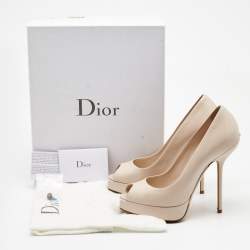 Dior Pink Leather Square Peep Toe Platform Pumps Size 38.5
