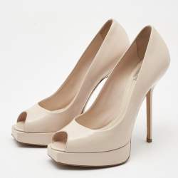 Dior Pink Leather Square Peep Toe Platform Pumps Size 38.5