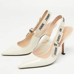 Dior Off White Patent Leather J'adior Slingback Pumps Size 36