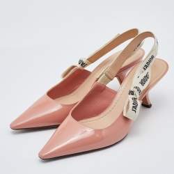 Pre Owned Dior Peach Patent Leather Jadior Peep Toe Slingback Pumps Size 37.5