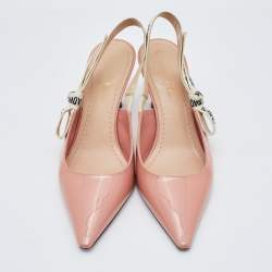 Pre Owned Dior Peach Patent Leather Jadior Peep Toe Slingback Pumps Size 37.5