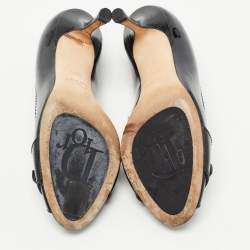 Dior Black Patent Leather CD Logo Peep Toe Pumps Size 37.5