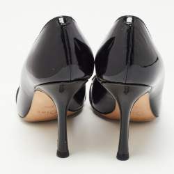 Dior Black Patent Leather CD Logo Peep Toe Pumps Size 37.5