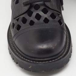 Dior Black Leather Laser cut Accents Combat Boots Size 37