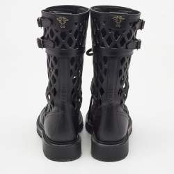 Dior Black Leather Laser cut Accents Combat Boots Size 37