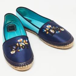 Dior Two Tone Satin Embroidered Slip On Espadrille Flats Size 40