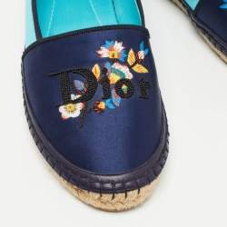 Dior Two Tone Satin Embroidered Slip On Espadrille Flats Size 40