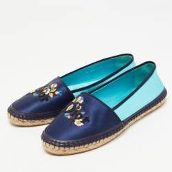 Dior Two Tone Satin Embroidered Slip On Espadrille Flats Size 40
