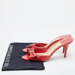 Dior Orange Patent Leather Bow Slide Sandals Size 38.5