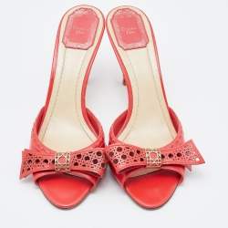Dior Orange Patent Leather Bow Slide Sandals Size 38.5