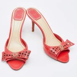 Dior Orange Patent Leather Bow Slide Sandals Size 38.5