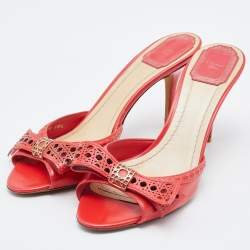 Dior Orange Patent Leather Bow Slide Sandals Size 38.5