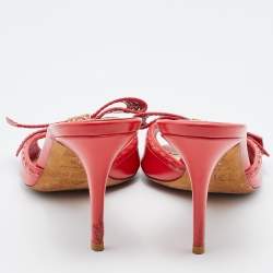 Dior Orange Patent Leather Bow Slide Sandals Size 38.5
