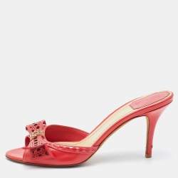 Dior Orange Patent Leather Bow Slide Sandals Size 38.5