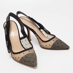 Dior Black Mesh and Suede J'adior Slingback Pumps Size 38