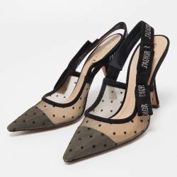 Dior Black Mesh and Suede J'adior Slingback Pumps Size 38