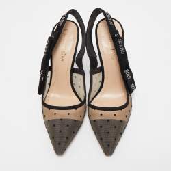 Dior Black Mesh and Suede J'adior Slingback Pumps Size 38