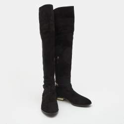 Pre Owned Dior Black Suede Buckle Knee Length Boots Size 37