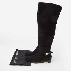 Pre Owned Dior Black Suede Buckle Knee Length Boots Size 37