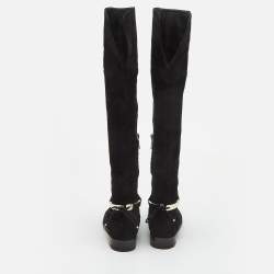 Pre Owned Dior Black Suede Buckle Knee Length Boots Size 37