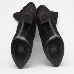 Dior Black  Suede Block Heel Knee Length Boots Size 38