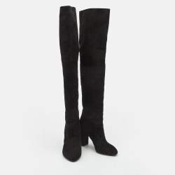 Dior Black  Suede Block Heel Knee Length Boots Size 38