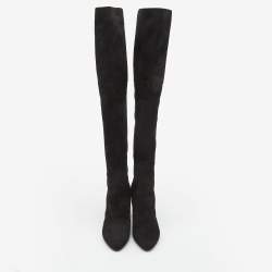 Dior Black  Suede Block Heel Knee Length Boots Size 38