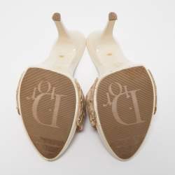 Dior Cream Canvas CD Rose Embroided Slide Clogs Sandals Size 39.5