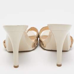 Dior Cream Canvas CD Rose Embroided Slide Clogs Sandals Size 39.5