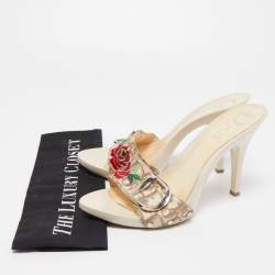 Dior Cream Canvas CD Rose Embroided Slide Clogs Sandals Size 39.5