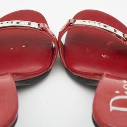 Dior Red Leather Cut Out Logo Plaque Slide Sandals Size 39.5