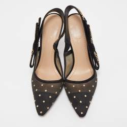 Dior Black Plumetis Mesh J'adior Studded Suede Pointed Toe Slingback Pumps Size 37.5