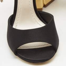 مملوكة مسبقًا Dior Black/Beige Satin and Patent Leather Studded Ankle Strap Sandals Size 38.5