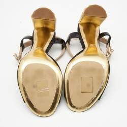مملوكة مسبقًا Dior Black/Beige Satin and Patent Leather Studded Ankle Strap Sandals Size 38.5
