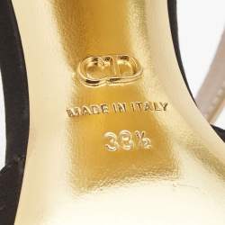 مملوكة مسبقًا Dior Black/Beige Satin and Patent Leather Studded Ankle Strap Sandals Size 38.5
