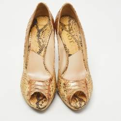 Dior Gold/Yellow Python Embossed Leather Miss Dior Peep-Toe Platform Pumps Size 40