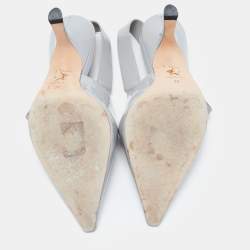 Pre Owned Dior Grey Patent Leather Bow Slingback Pumps Size 36
