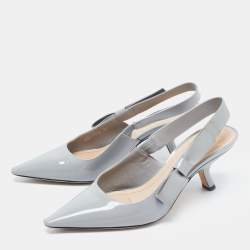 Pre Owned Dior Grey Patent Leather Bow Slingback Pumps Size 36