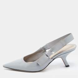 Pre Owned Dior Grey Patent Leather Bow Slingback Pumps Size 36